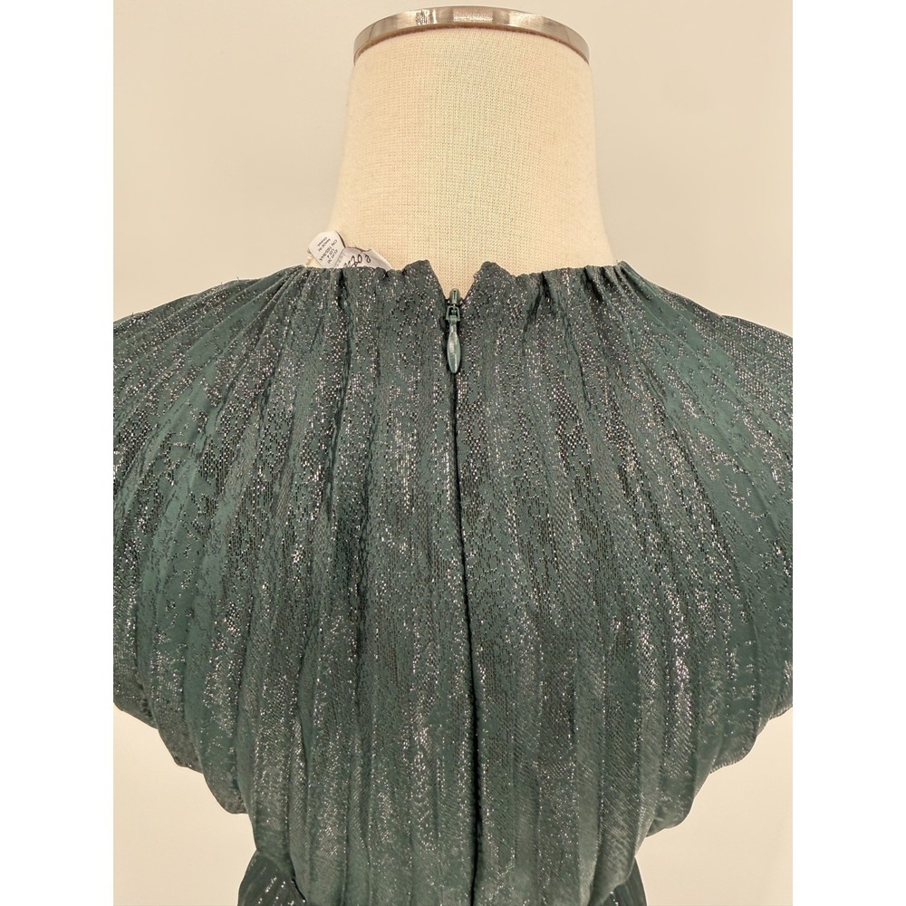 & Other Stories Womens Green Shimmer Pleated Maxi Dress Size 4 Holiday NEW - Picture 9 of 16